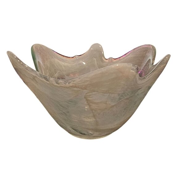 Hand Blown Recycled Glass Bowl Swirled Design Made in Spain Light Blue White - Picture 2 of 8